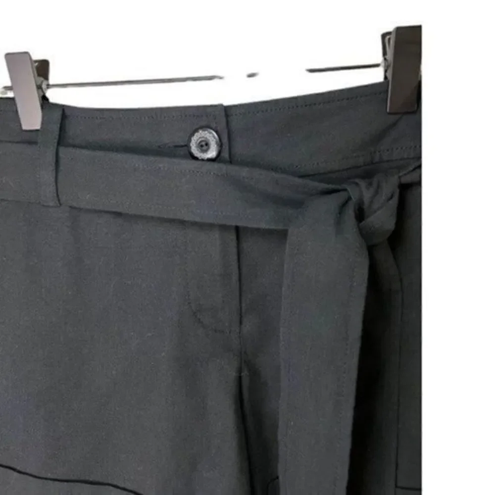 Trina Turk Linen Cotton Blend Cuffed Linen Shorts w/Belt  2 Black - Picture 6 of 12